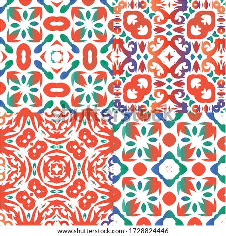 Antique ornate tiles talavera mexico. Set of vector seamless patterns. Graphic design. Red ethnic backgrounds for T-shirts, scrapbooking, linens, smartphone cases or bags.