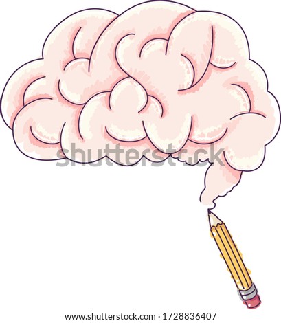 Illustration of a Pencil with a Drawing of a Brain