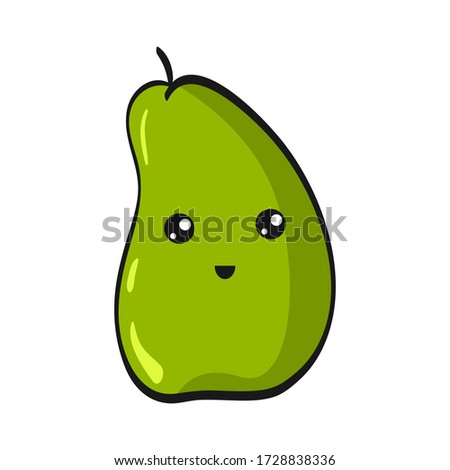 Cute Pear. Funny Flat Cartoon Happy Yummy Fruits icons clip art vector illustration on white.