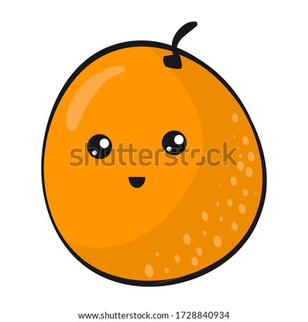 Cute Orange. Funny Flat Cartoon Happy Yummy Fruits icons clip art vector illustration on white.