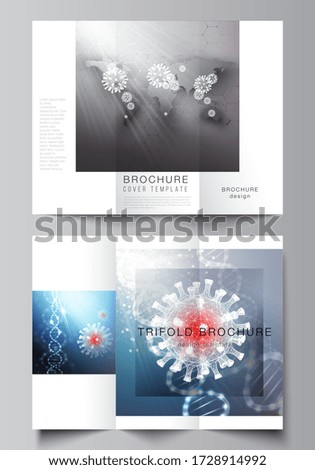 Vector layouts of covers design templates for trifold brochure, flyer layout, brochure cover, advertising mockups. 3d medical background of corona virus. Covid 19, coronavirus infection. Virus concept