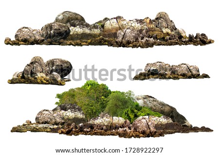 The trees. Mountain on the island and rocks.Isolated on White background.Used in the design of advertising media, architecture Royalty-Free Stock Photo #1728922297
