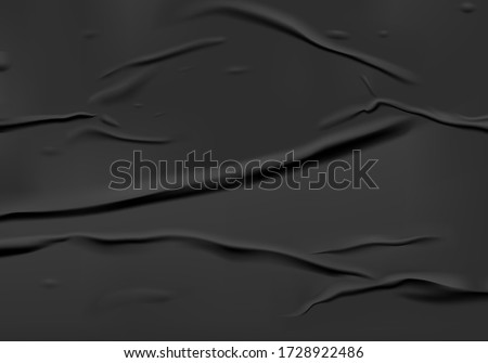 Black glued paper with wet wrinkled effect. Black wet paper poster template with crumpled texture. Realistic vector posters mockup Royalty-Free Stock Photo #1728922486
