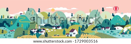 Village. Small town. Rural and urban landscape. Royalty-Free Stock Photo #1729003516