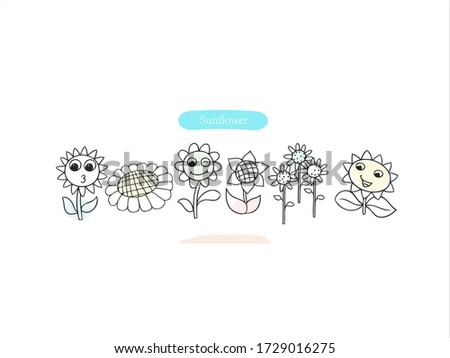 Hand drawn pictures.Sunflower illustrations. Black and white pattern flower elements. perfect for invitations, greeting cards, prints, posters.