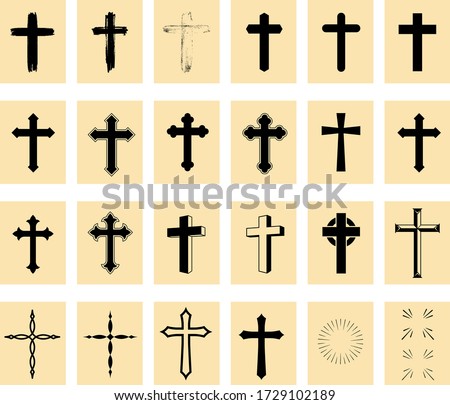 Christian Cross Icons Set. Vector illustration. hope, Cross symbol,  Royalty-Free Stock Photo #1729102189