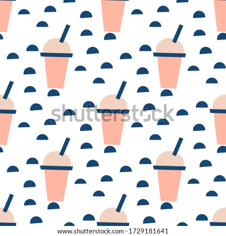 Milkshake  hand drawn seamless vector fill. Cute childish drawing. Baby wrapping paper, textile, vector illustration 