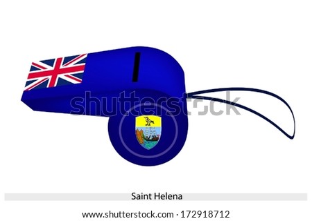 An Illustration of The Coat of Arms of with Union Jack on Blue Field of Saint Helena Flag on A Whistle, The Sport Concept and Political Symbol. 