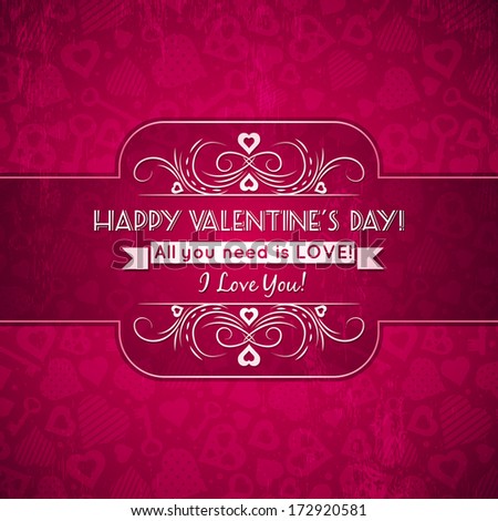 red valentines day greeting card  with  hearts and wishes text,  vector illustration