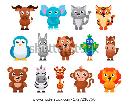 Collection of cute animals. Vector illustration.