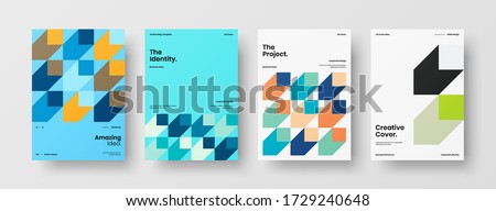 Company identity brochure template collection. Business presentation vector vertical orientation front page mock up set. Corporate report cover abstract geometric illustration design layout bundle. Royalty-Free Stock Photo #1729240648
