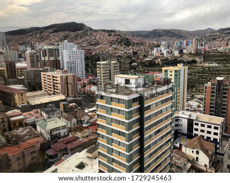 day city seen from a high view, city of La Paz Bolivia