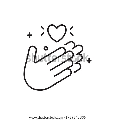 Applause icon in line style with thank you. Hands with a heart. Royalty-Free Stock Photo #1729245835