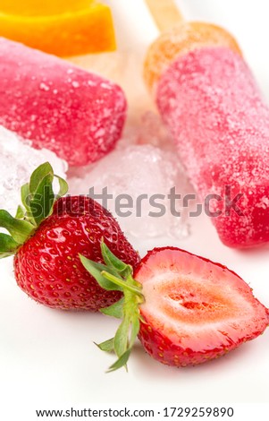Strawberry ice and strawberry in studio