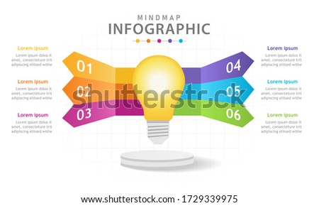 Infographic template for business. 6 Steps Modern Mindmap diagram with light bulb, presentation vector infographic.