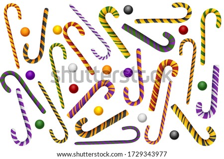 Curved colorful traditional Halloween candies. Bright clip art set on white background