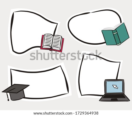Hand-drawn stickers with books and laptop. Isolated Quick Tips badge. Vector illustration on the topic of rules, wisdom, knowledge, the generation of new ideas, announcements and web banners.