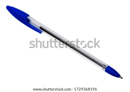 Blue ballpoint pen on white background Royalty-Free Stock Photo #1729368196