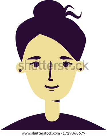 Vector flat style portrait of a gothic, hipster, beatniks style girl with a wavy bun hairstyle