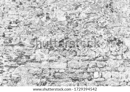 Aged grungy coarse stonework city. Modern art decor cellar house. Bumpy vintage facing fortress yard 3D design. Worn rural facade fortified tower. Washed gray ground floor castle mansion on backdrop