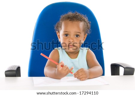 Adorable baby student a over white background