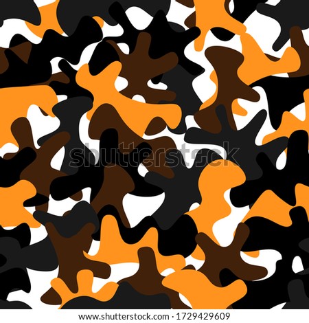Camouflage seamless pattern background. Urban clothing style masking camo repeat print. Orange and brown colors decorative texture. Design element vector illustration.