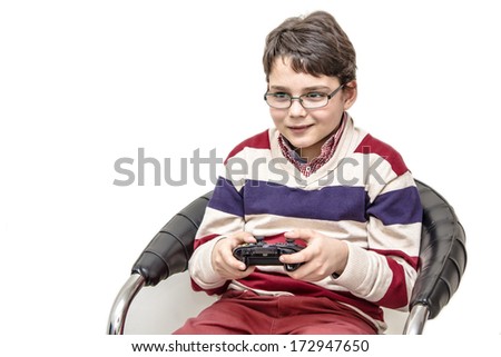 Child with a game controller isolated