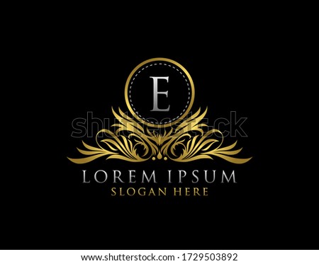 Letter E Luxury Logo. Monogram design elements, graceful template. Calligraphic elegant badge design. Business sign for Royalty, Letter Stamp, Boutique, Cafe, Hotel, Heraldic, Jewelry, Wedding.
