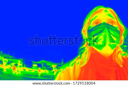 Thermal scanner detecting infected people with Covid-19. Coronavirus spread control concept. Royalty-Free Stock Photo #1729518004