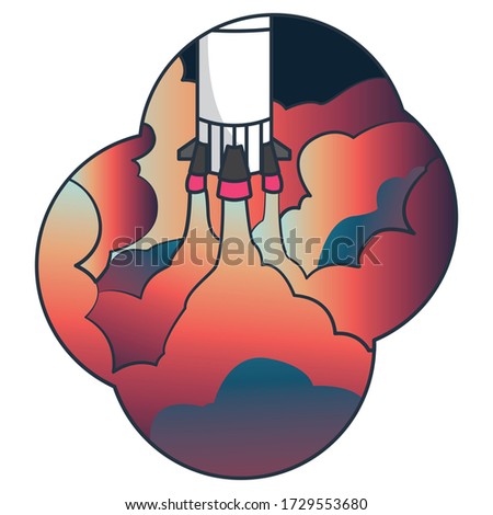 Smoke is fills up near the Rocket ship when it's ready to launch, rocket vector illustration