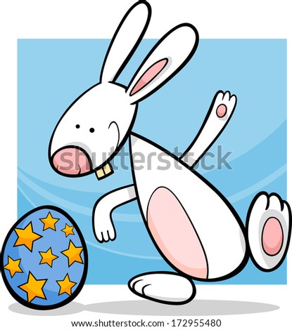 Cartoon Vector Illustration of Cute Easter Bunny with Big Paschal Egg
