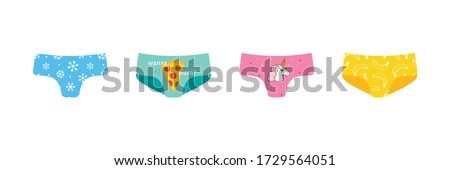 Colorful cute cartoon style panties, underwear set, collection. Vector icons.