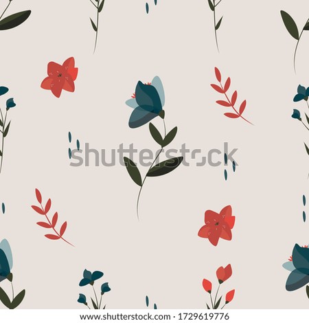 Vector pattern with bright wildflowers and leaves.