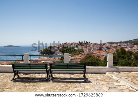 Panoramic view of the Skiathos Town, Skiathos Island, Greece
