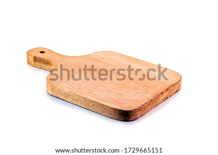 chopping board made of wood on isolated, rustic white background. Made in Brazil, decorative product for kitchen.