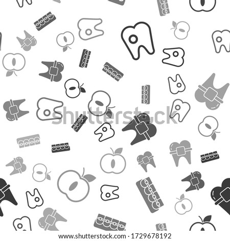 Set Tooth with caries, Teeth with braces, Teeth with braces and Apple on seamless pattern. Vector