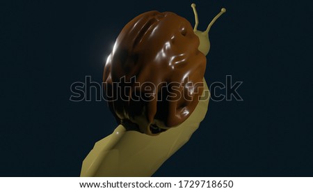 3D Render Model Brown Yellow Snail Glossy Material in Light with a Deep Dark Blue Background