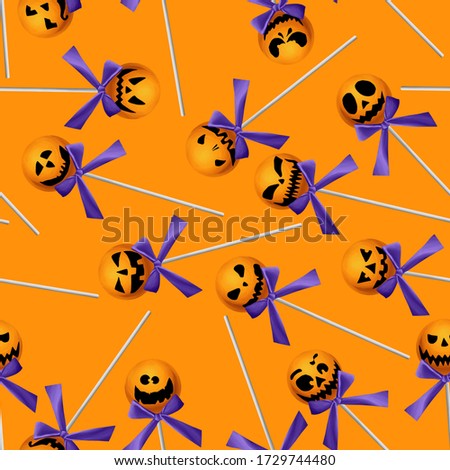 Halloween pumpkin candies seamless pattern. Bright sweet background, wrapping design