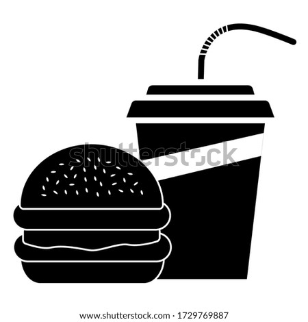 Hamburger and soft drink icon in trendy silhouette style design. Vector illustration isolated on white background.
