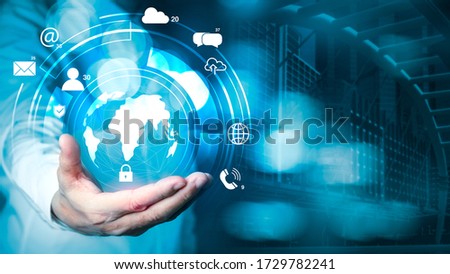 Businessman holding cloud computing network to connecting data information on wireless internet network 5G technology, Social Media, Digital E-commerce.