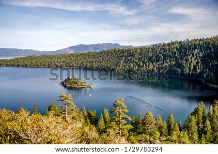 Scenic view of Lake Tahoe and Fannett Island 