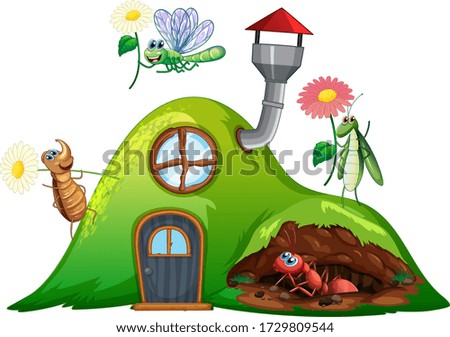 Gardening theme with insects in their home illustration