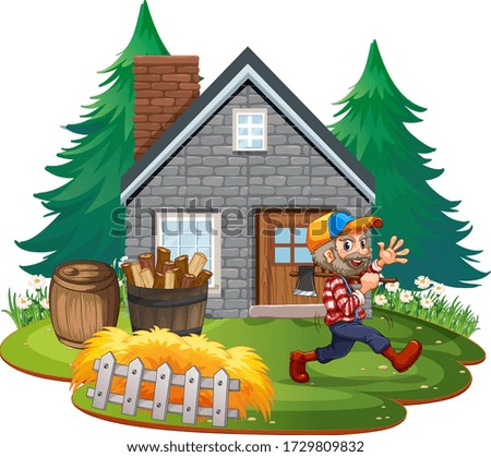 Farmer at stone house illustration