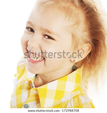 cute laughing girl over white background