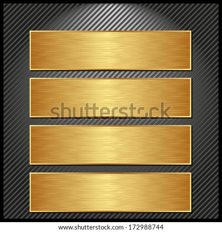 four golden banners on striped black background