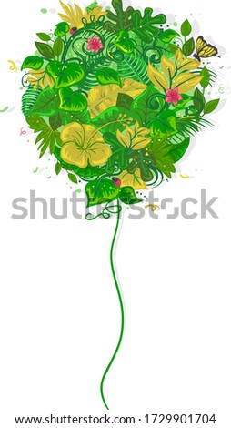 Illustration of a Tropical Flowers, Leaves and Plants Shaped as a Balloon