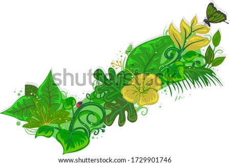 Illustration of Flowers, Leaves, Plant, Butterfly, Beetle and Grasshopper Forming a Checked Mark