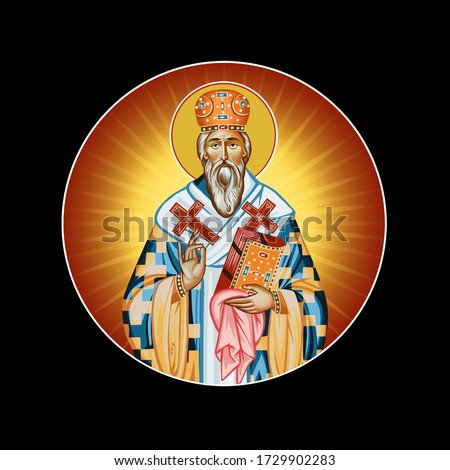Basil of Ostrog. Round illustration, clip art in Byzantine style isolated