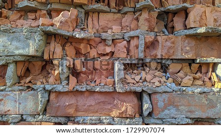 texture and background of old and red bricks wall