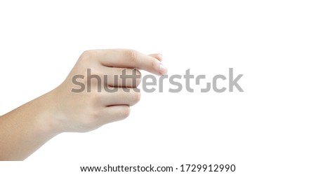 Hand holding a virtual card with fingers isolated with clipping path on white background. Adult hand to hold something